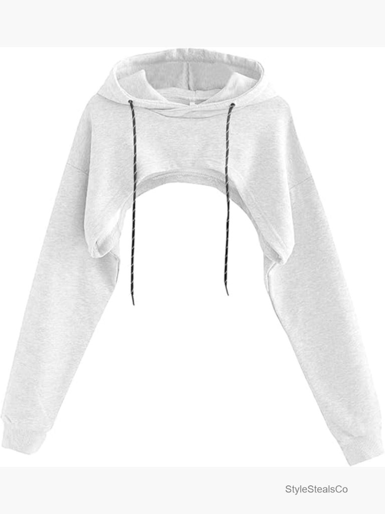 Super Crop Pullover Sweatshirt Long Sleeve Drawstring Cropped Hoodie